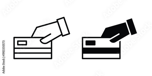 Swipe card icon outline style. Black solid silhouette style icons