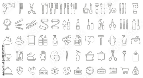 Various household and office supplies icons.