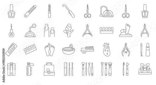 Various household and kitchen tools icons.