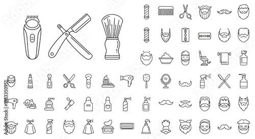 Grooming tools and beauty products icons.
