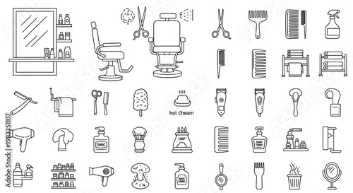 Barber shop tools and equipment icons.