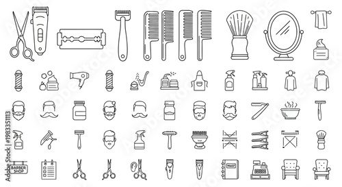 Barber shop tools and equipment icons.