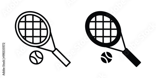 Tennis icon outline style. Black solid silhouette style icons