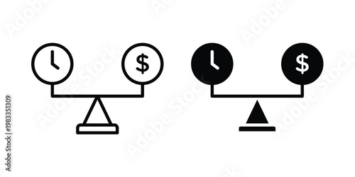 Time and money scale icon outline style. Black solid silhouette style icons