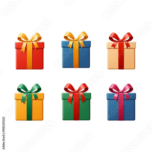Set of Colorful Gift Boxes with Ribbons for Celebrations and Special Occasions