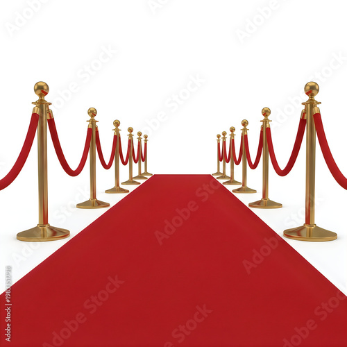 Red carpet with golden stanchions and velvet ropes