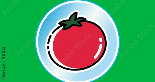 Digitally generated image of tomato icon on a blue banner against black background