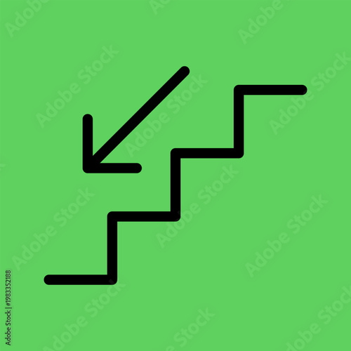 Downward Arrow Pointing to Stairs Icon Representing Decline, Descent, and Negative Trend