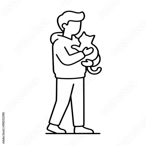 man Holding Cat Silhouette – Pet Lover Minimalist Illustration