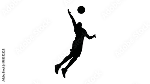 Dynamic silhouette of an athlete jumping to spike or block a ball, depicting competitive sports action and determination.