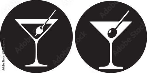 Classic martini cocktail with olive in stylized icon