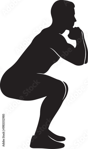 Deep Squat Position Man Body Control Balance Training Functional Movement Minimal Silhouette Illustration