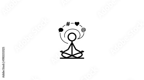 Zen Stick Figure Meditating on Social Media Symbols