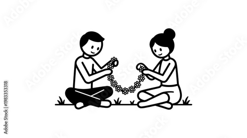 Couple Connecting Chain Sitting in Grass