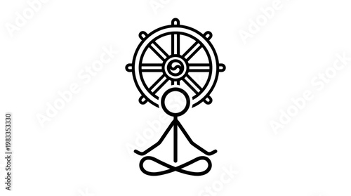 Meditating Stick Figure with Dharma Wheel