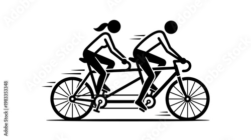 Black And White Tandem Bike Silhouette With Cyclists