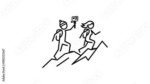 Hikers Climbing Mountain with Selfie Camera