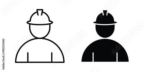 Worker icon outline style. Black solid silhouette style icons