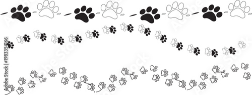 set of silhouettes of  Paw . Vector clipart of animal tracks in a row. Perfect for pet-themed designs, invitations, greeting cards