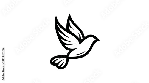 Stylized Minimalist Black Outline Bird Flying Icon. Elegant Vector Line Art Symbol of Freedom, Peace, and Nature.