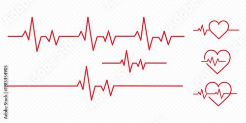 Heartbeat pulse line icon vector. Medical symbol for cardiovascular health heart rate monitor and clinical diagnostic electrocardiogram set. Vector Illustration