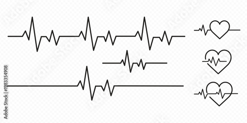 Heartbeat pulse line icon vector. Medical symbol for cardiovascular health heart rate monitor and clinical diagnostic electrocardiogram set. Vector Illustration
