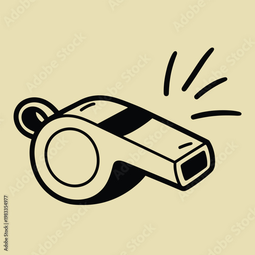 A simple black and white illustration of a sports whistle with sound waves