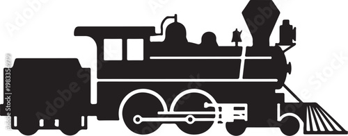 Black steam locomotive, train silhouette, railway vehicle, transportation icon