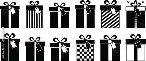Black and white silhouette gift boxes a festive and decorative pattern