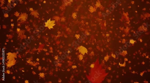 Falling Autumn Maple Leaves in Warm Orange Glow - 3D Seasonal Foliage Animation