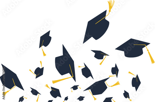 Graduation caps tossed into the air signify the culmination of years of hard work and the joyous celebration of academic success.