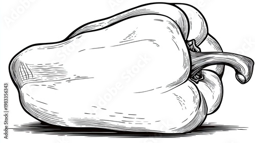 Detailed monochrome illustration of a bell pepper perfect for culinary projects