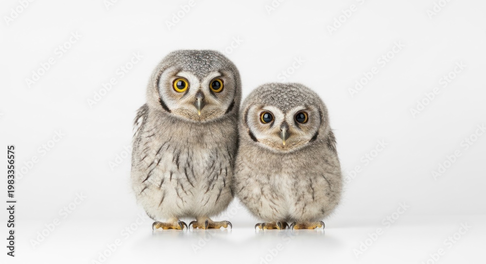 Fototapeta premium Two adorable owl figurines on a white background showcasing intricate details and craftsmanship.