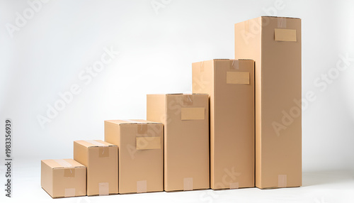 Small Business Revenue Charts: Cardboard Boxes Arranged as Growing Bar Graph