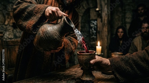 Biblical Scene of Jesus Pouring Wine for Disciples