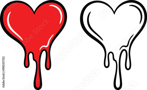 Contrast of a bleeding heart and a simple outline heart