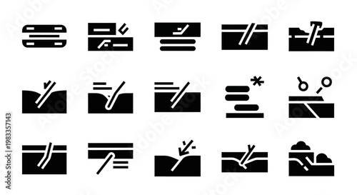 Black and white edit, editing, video editing icons, 20 signs, symbols, flat design, vector graphics