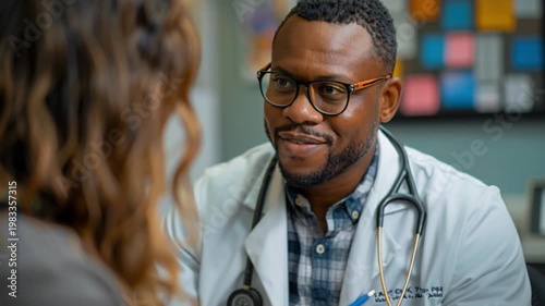 Wallpaper Mural In a serene clinic setting, a doctor clad in a white coat conducts a consultation, offering guidance and reassurance to the patient during a routine medical check-up Torontodigital.ca