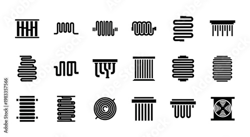 Black and white coil spring icons, 20 metal coil spring illustrations, spring design elements, vector graphics