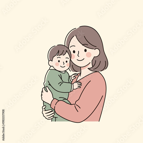 Loving mother holding her baby close, conveying warmth, care, and the tender bond of family in a charming illustration