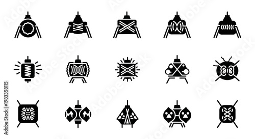 Black tribal symbols, ancient patterns, ethnic icons, 15 tribal designs, vector graphics
