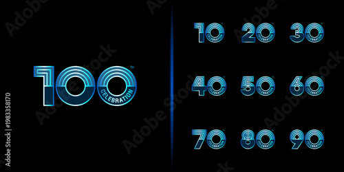 Trendy anniversary logotype. Modern geometric anniversary celebration icons design.