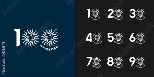 Trendy anniversary logotype. Modern geometric anniversary celebration icons design.