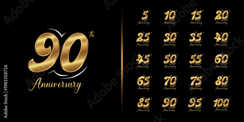 Set of premium anniversary logotype. Golden anniversary celebration emblem design.