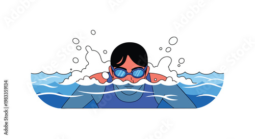 Professional Swimmer Training in Pool with Water Splashes Vector Illustration