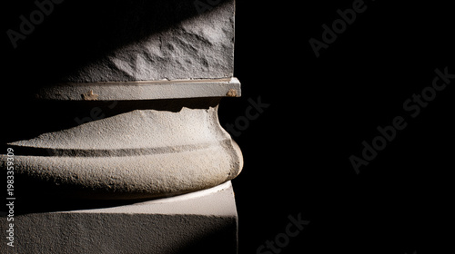 Minimalist architectural column detail in concrete with dramatic side lighting and monochrome tones. real-estate listings.