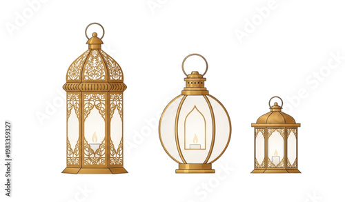 Vector Set of Ornate Lanterns with Intricate Designs for Home, Festival, and Decorative Lighting Concepts