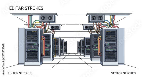 Data center server racks network equipment vector illustration