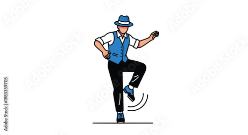 Illustration of a Man Performing a Tap Dance Routine in a Vintage Outfit