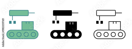 Conveyor Belt Production Line Icon Set. style silhouette, line art , two tone icon